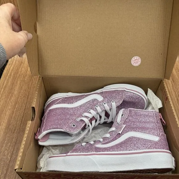 Vans Filmore Hi Zip Pink Glitter Girls Size 2 Y Sneakers