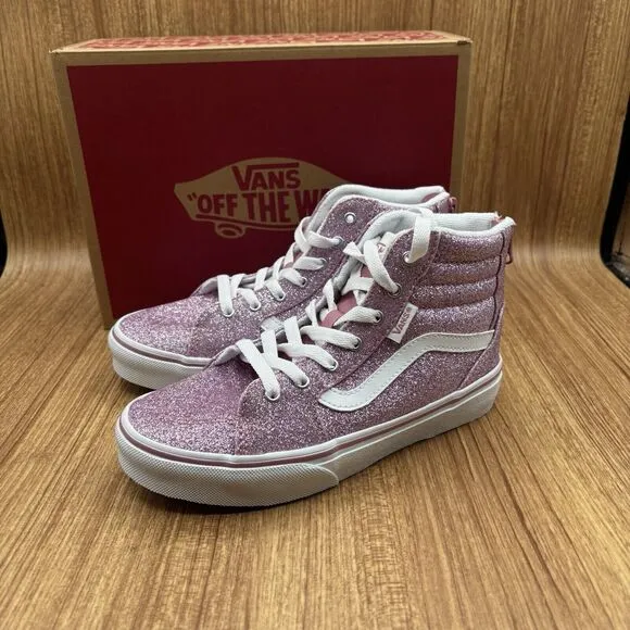 Vans Filmore Hi Zip Pink Glitter Girls Size 2 Y Sneakers