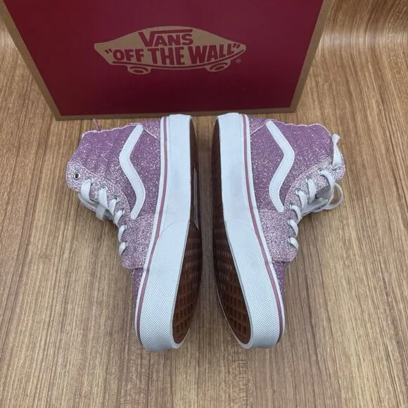 Vans Filmore Hi Zip Pink Glitter Girls Size 2 Y Sneakers