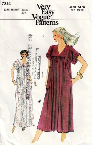 Very Easy Vogue 7314 Womens Yoked Pullover Dress 1970s Vintage Sewing Pattern Size 10 Bust 32.5 inches