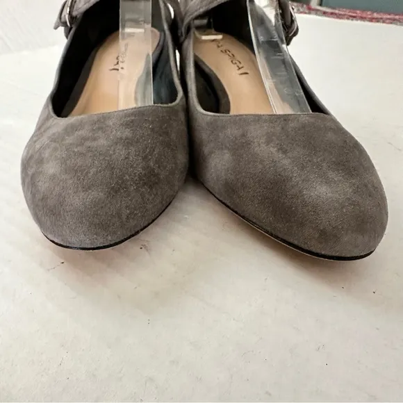 Via Spiga Pumps Mary Jane Low Block Heel Suede Dark Grey Size 7.5 NEW