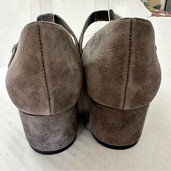 Via Spiga Pumps Mary Jane Low Block Heel Suede Dark Grey Size 7.5 NEW