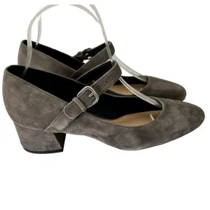 Via Spiga Pumps Mary Jane Low Block Heel Suede Dark Grey Size 7.5 NEW