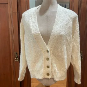 Vintage OHI sweater chunky knit button-down cardigan V-neck white womens size M