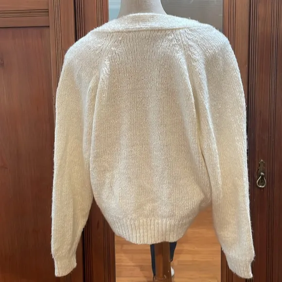 Vintage OHI sweater chunky knit button-down cardigan V-neck white womens size M