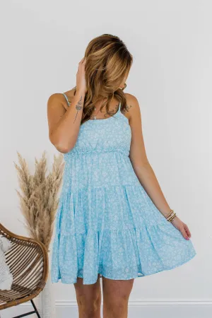Watching Petals Fall Floral Dress- Light Blue