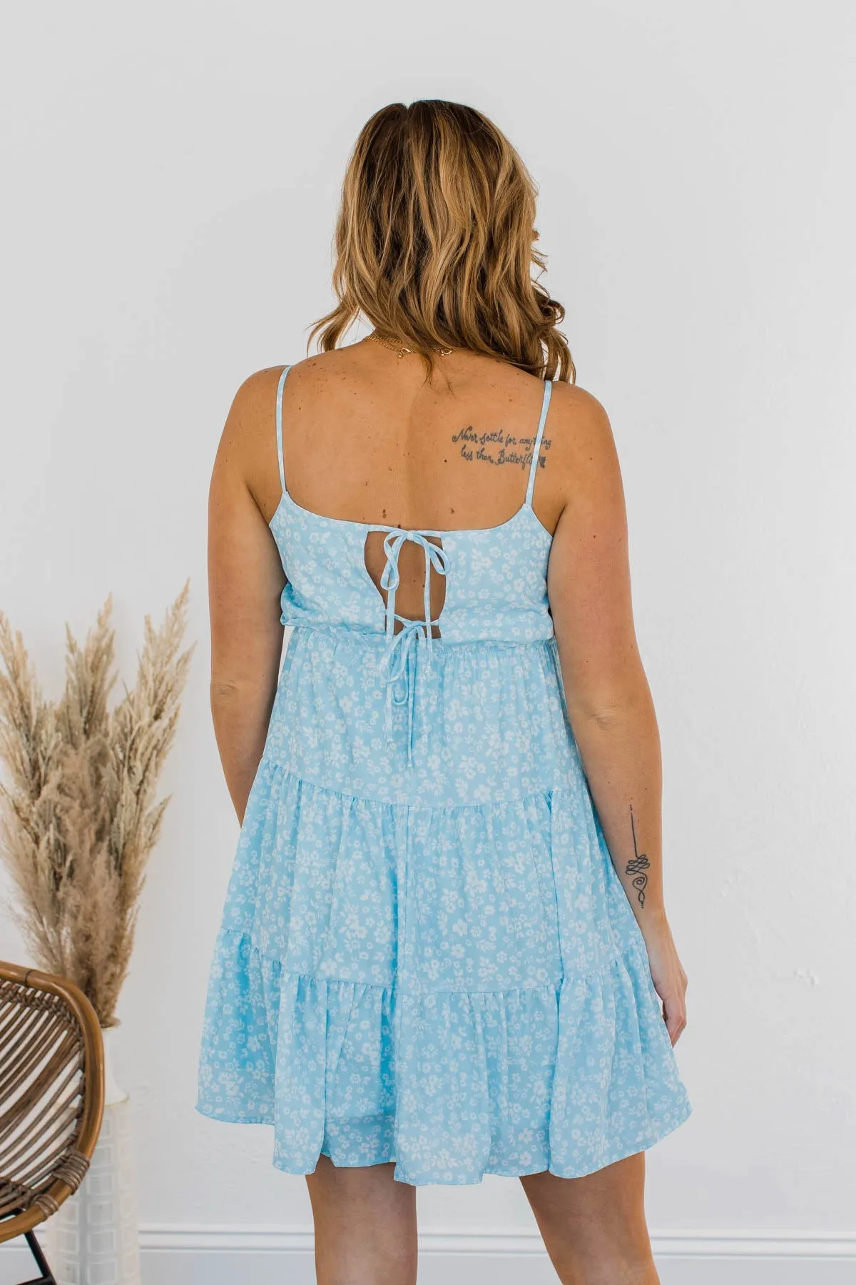 Watching Petals Fall Floral Dress- Light Blue