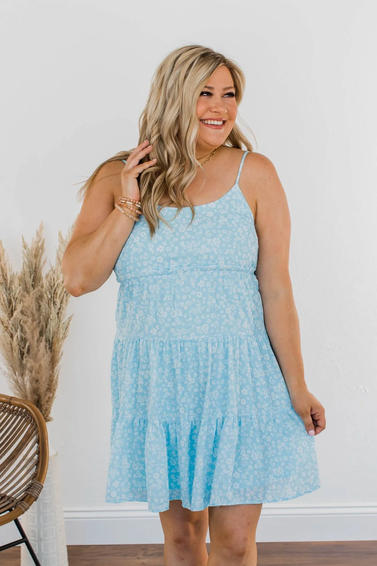Watching Petals Fall Floral Dress- Light Blue