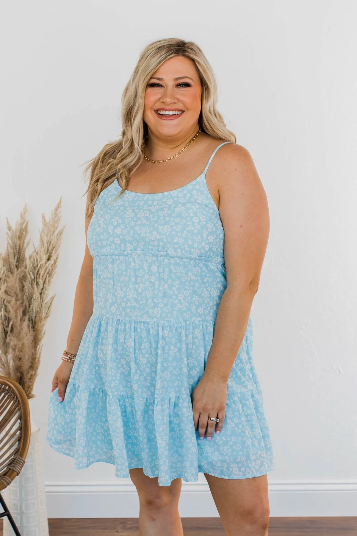 Watching Petals Fall Floral Dress- Light Blue