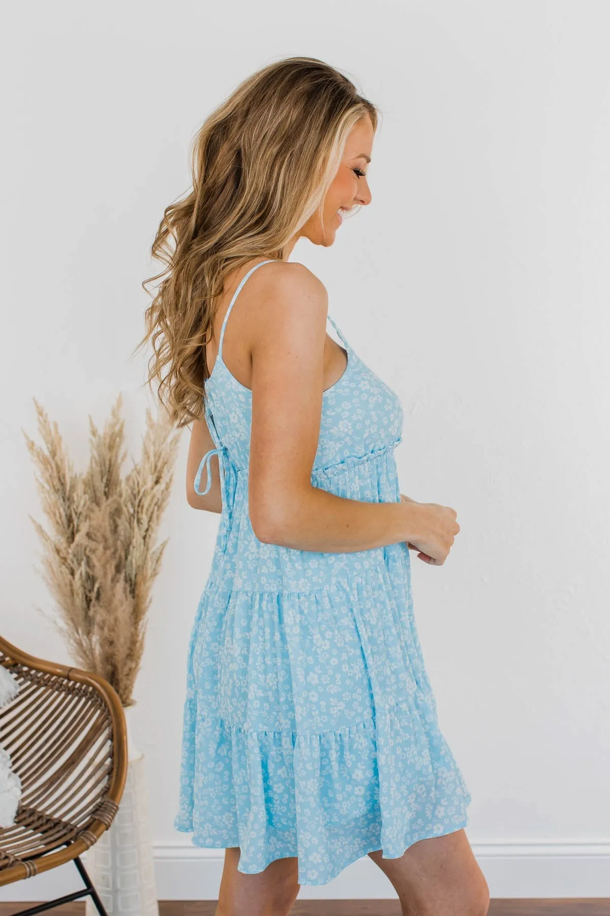 Watching Petals Fall Floral Dress- Light Blue