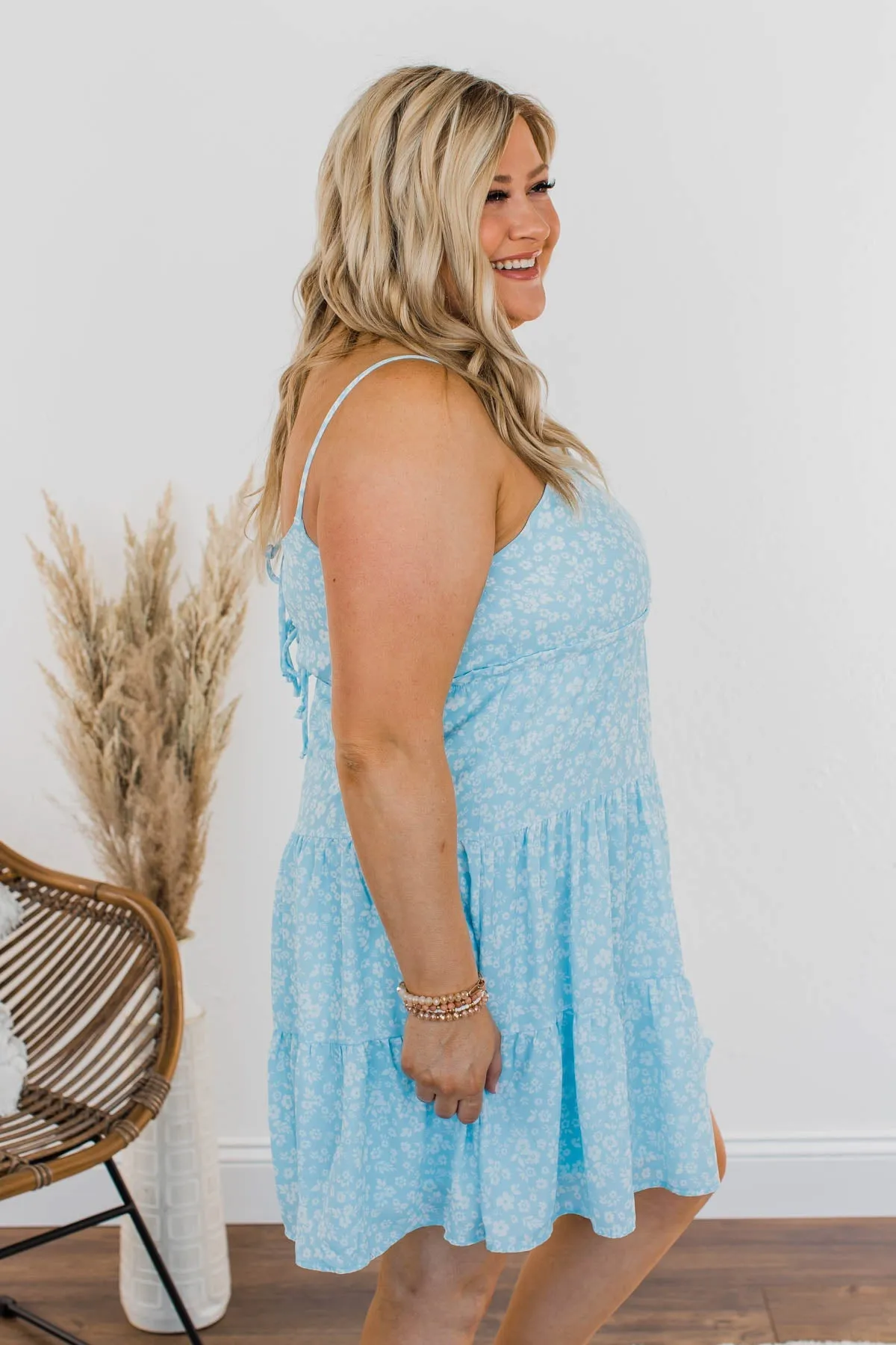 Watching Petals Fall Floral Dress- Light Blue
