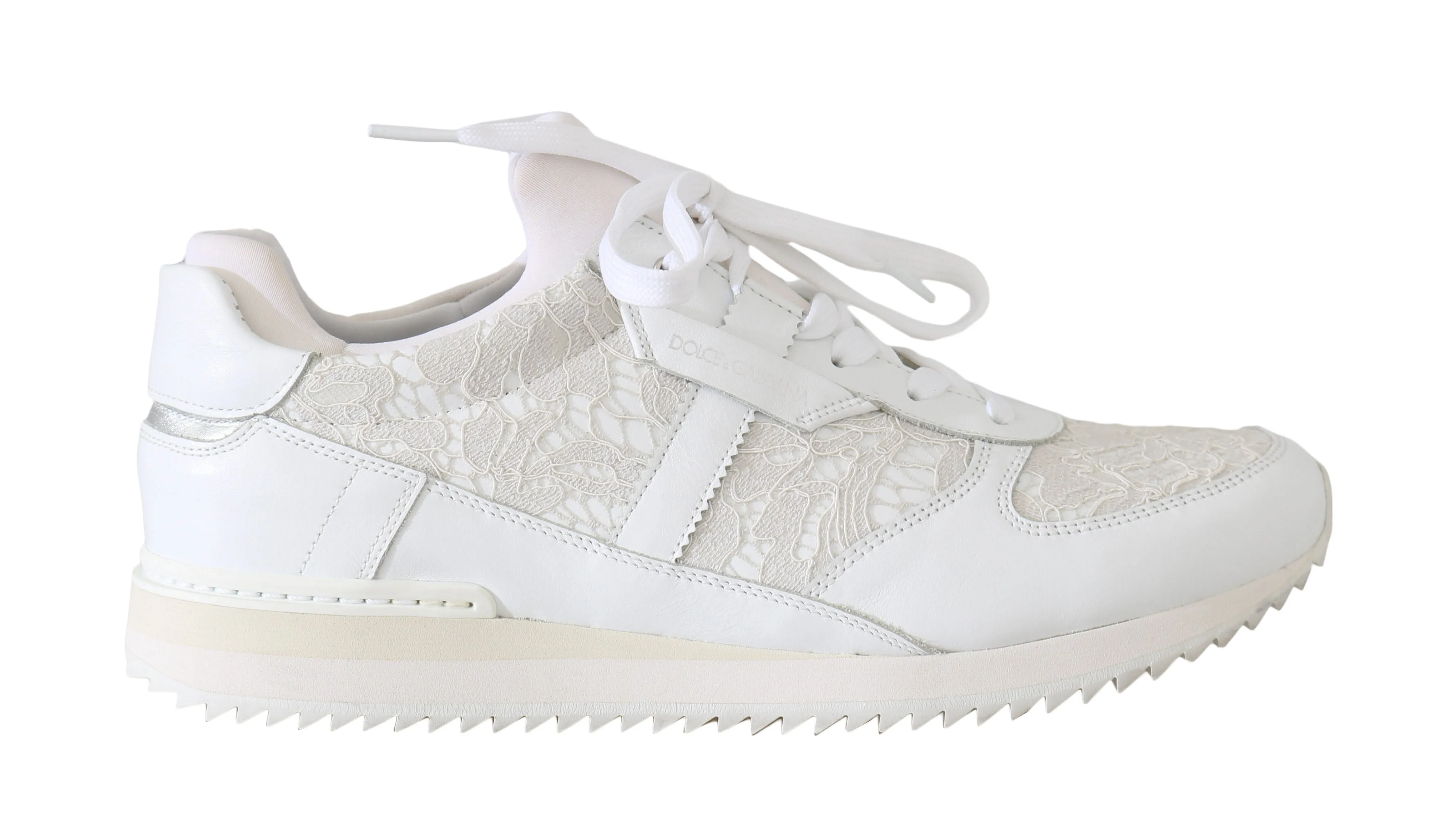White Floral Lace Leather Sneakers