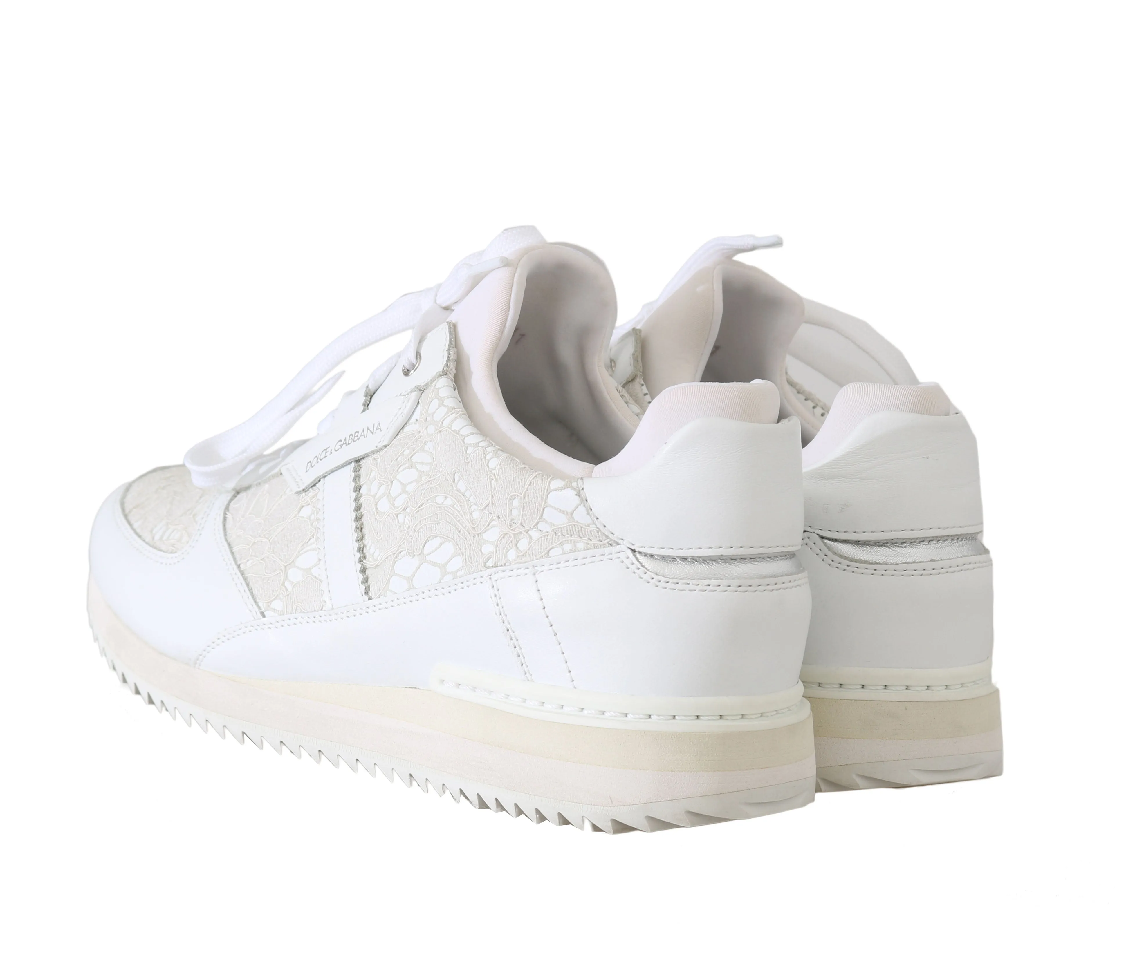 White Floral Lace Leather Sneakers