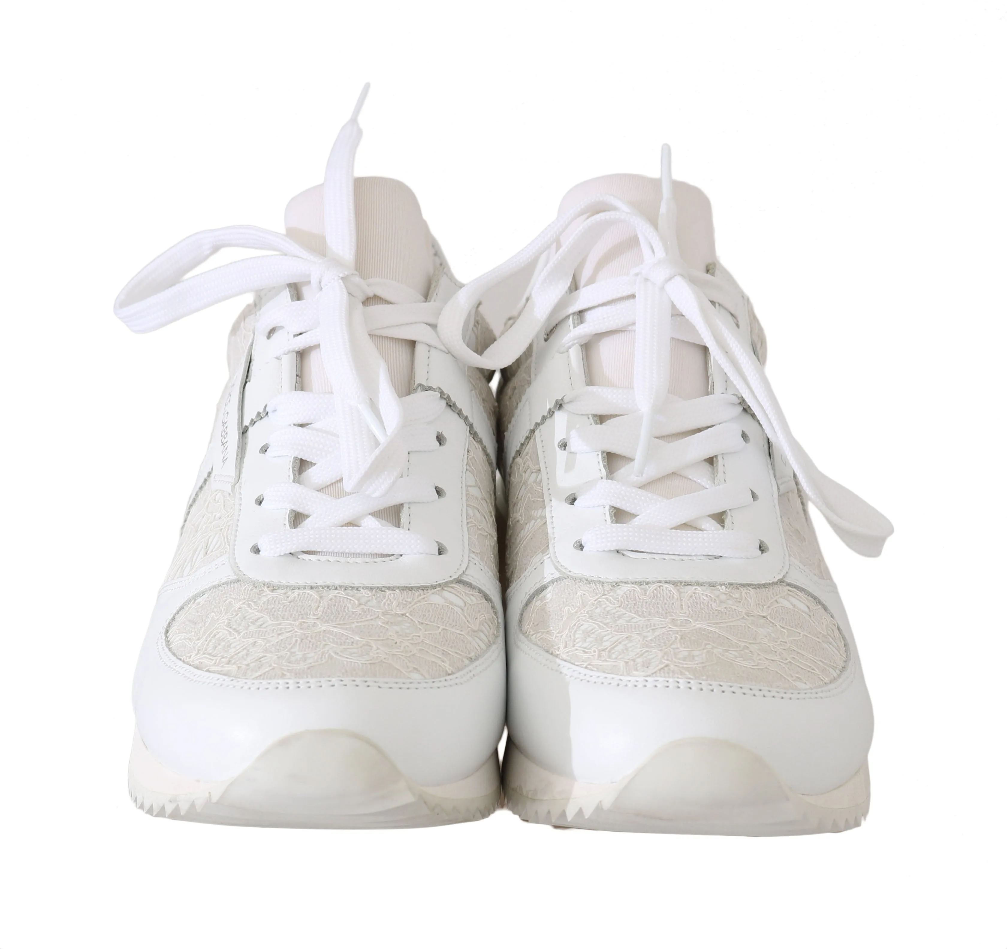 White Floral Lace Leather Sneakers