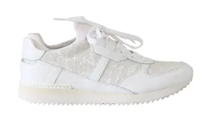 White Floral Lace Leather Sneakers