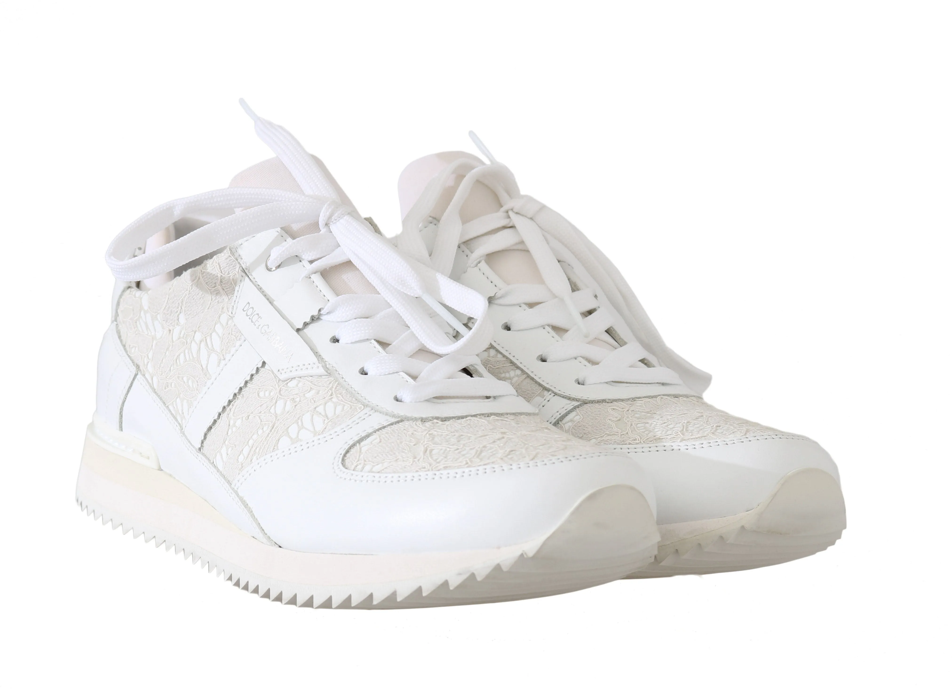 White Floral Lace Leather Sneakers