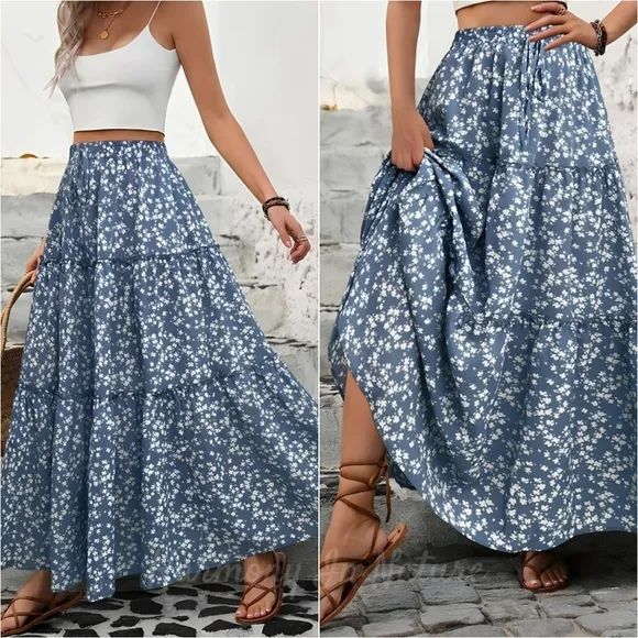 Wildflower Layers Maxi Skirt - Blue