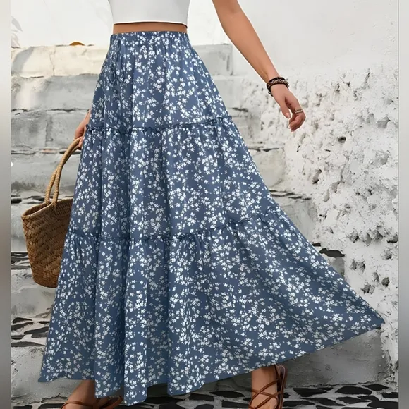 Wildflower Layers Maxi Skirt - Blue