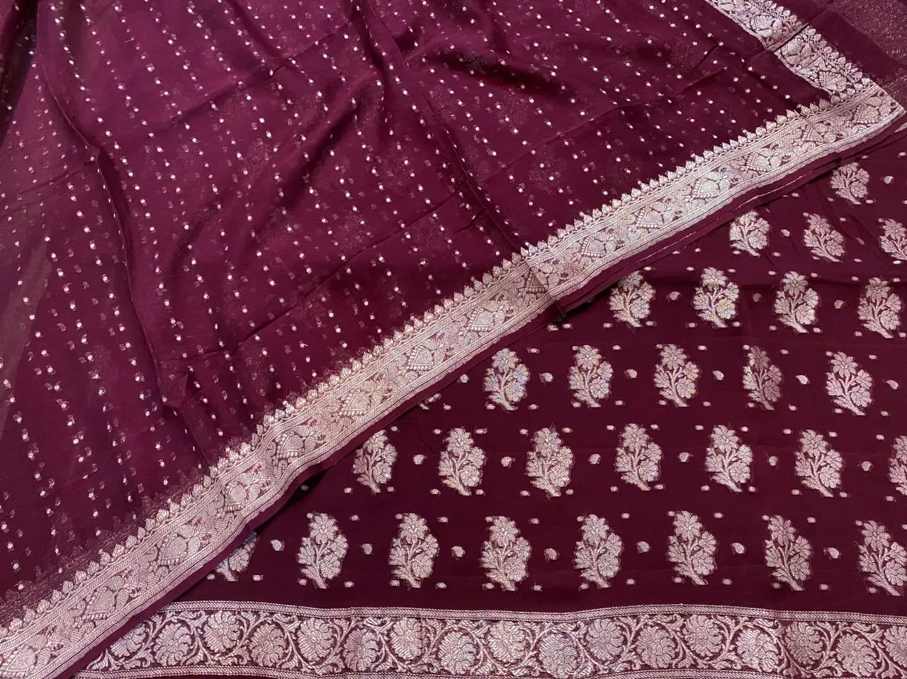 Wine Color Banarsee khaddi suit in Georgette