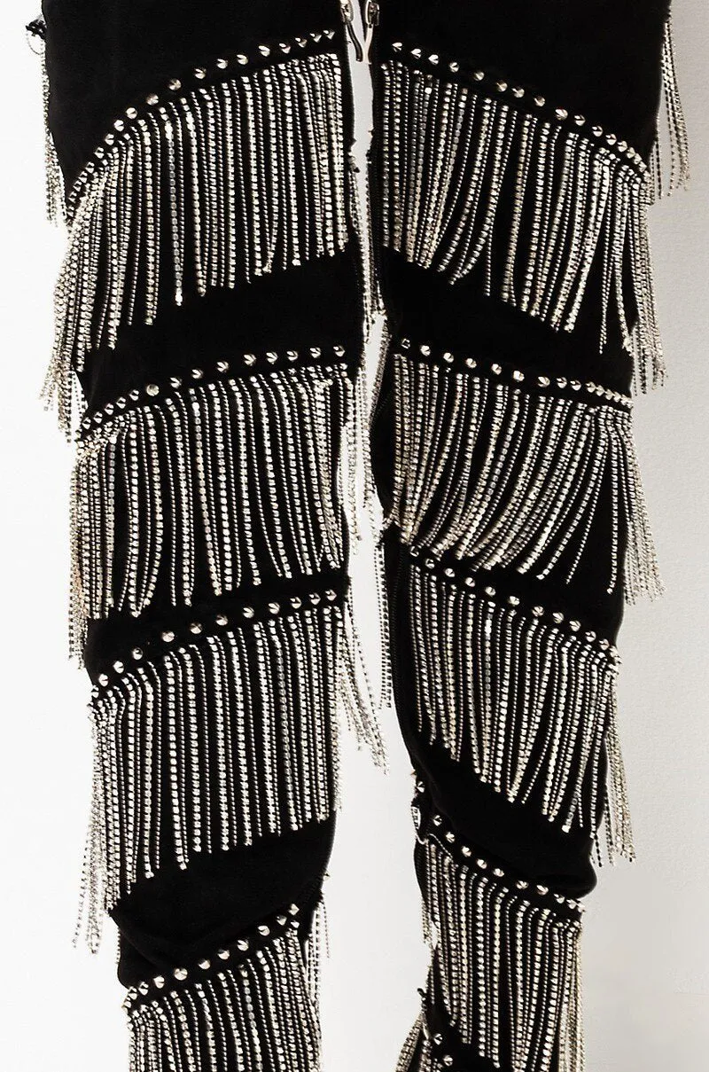 Women Crystal Fringe Over The Knee Boots Pointed Toe Heels Shoes