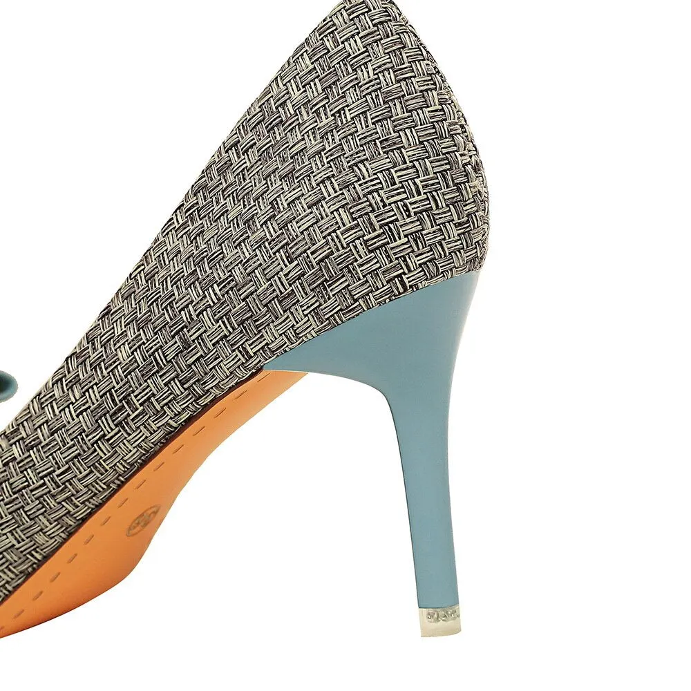 Women Knitted Pointed Toe Pumps Bow Design