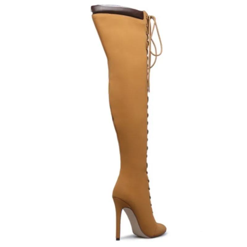 Women Pointed Toe Cross-Tied Fashion Knight Boots High Heels
