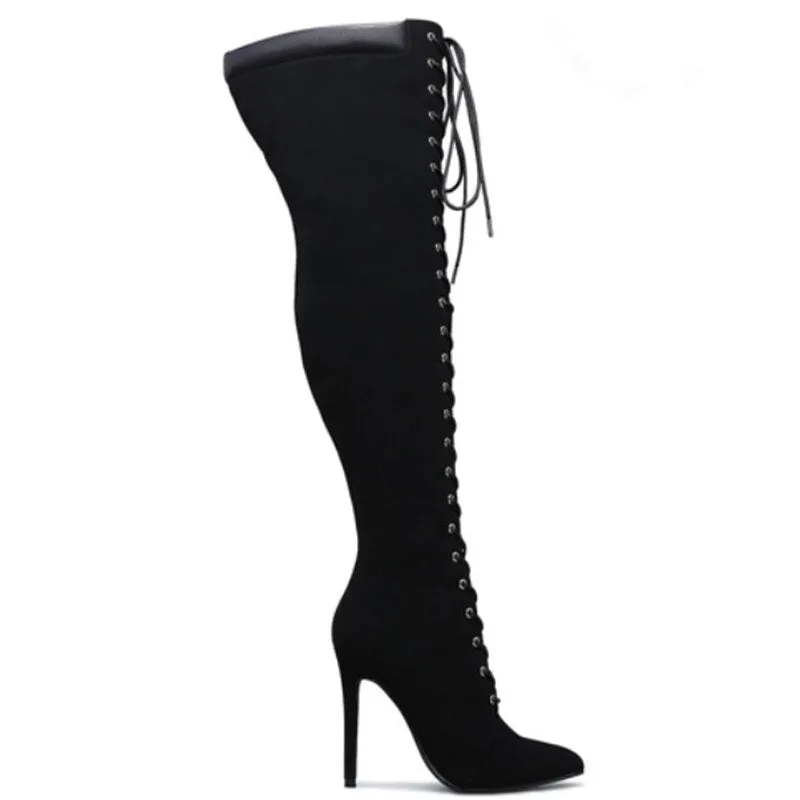 Women Pointed Toe Cross-Tied Fashion Knight Boots High Heels