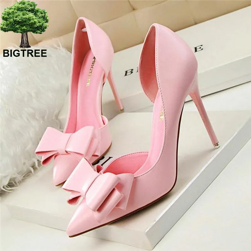 Women pumps sweet bowknot side women heels