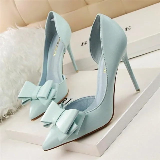 Women pumps sweet bowknot side women heels