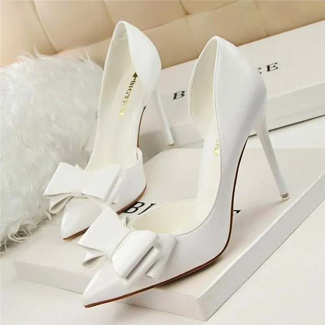 Women pumps sweet bowknot side women heels
