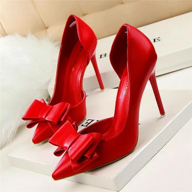 Women pumps sweet bowknot side women heels
