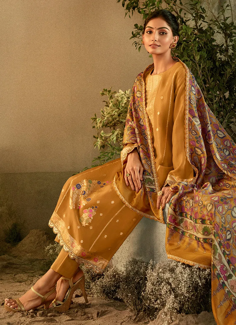 Yellow Banarasi Salwar Kameez Suit
