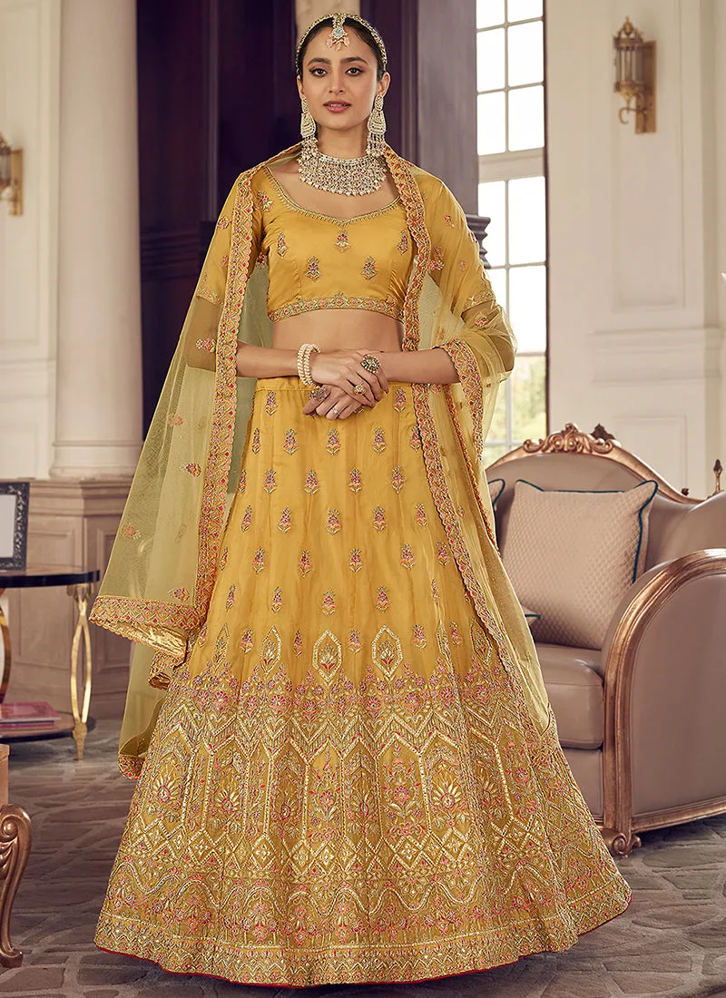 Yellow Multi Embroidery Wedding Lehenga Choli