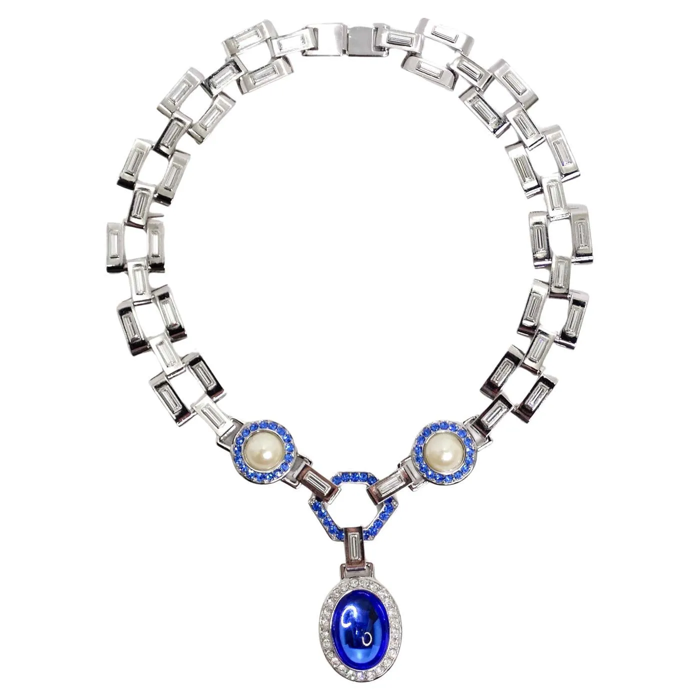 Yves Saint Laurent 1990s Faux Sapphire Pearl Necklace