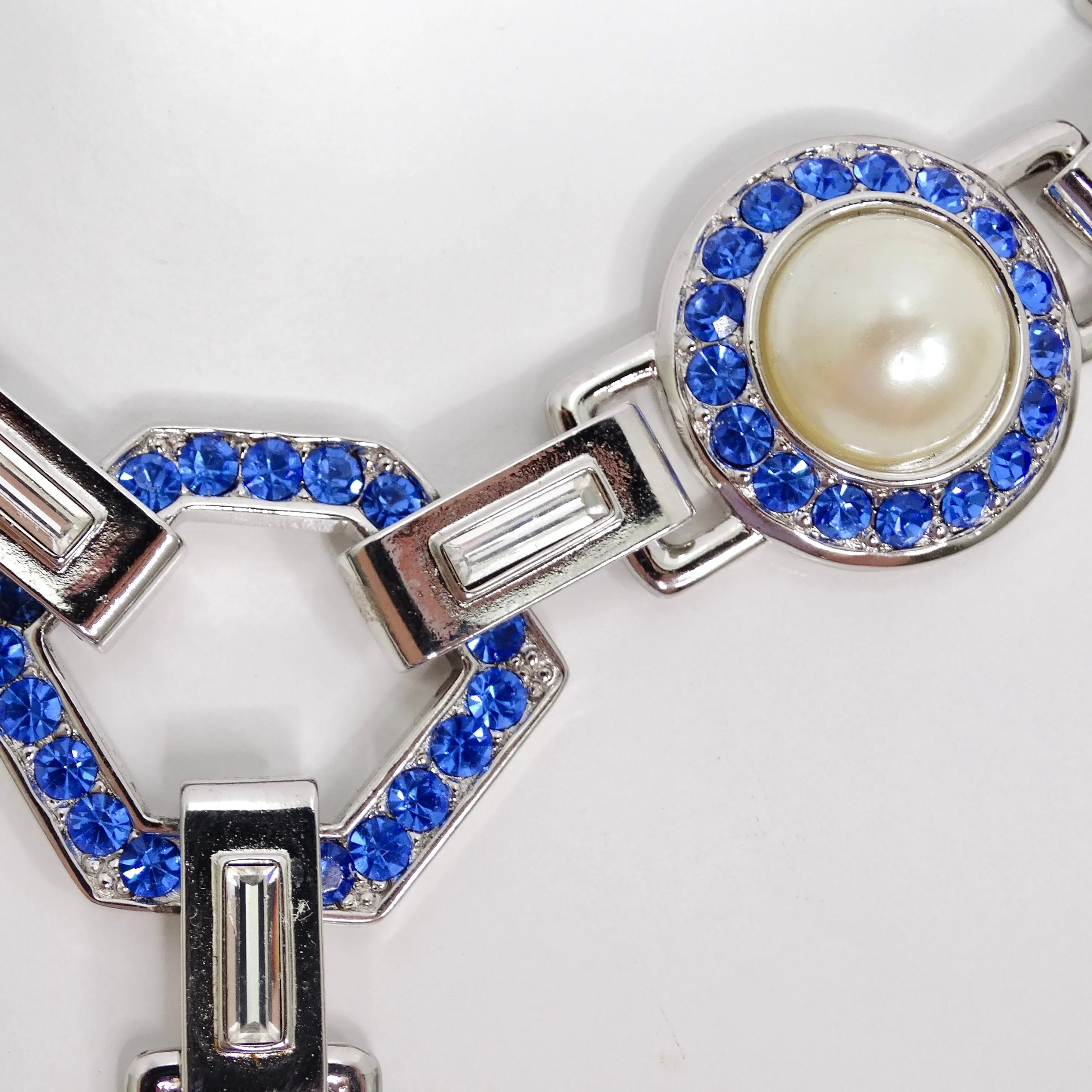 Yves Saint Laurent 1990s Faux Sapphire Pearl Necklace