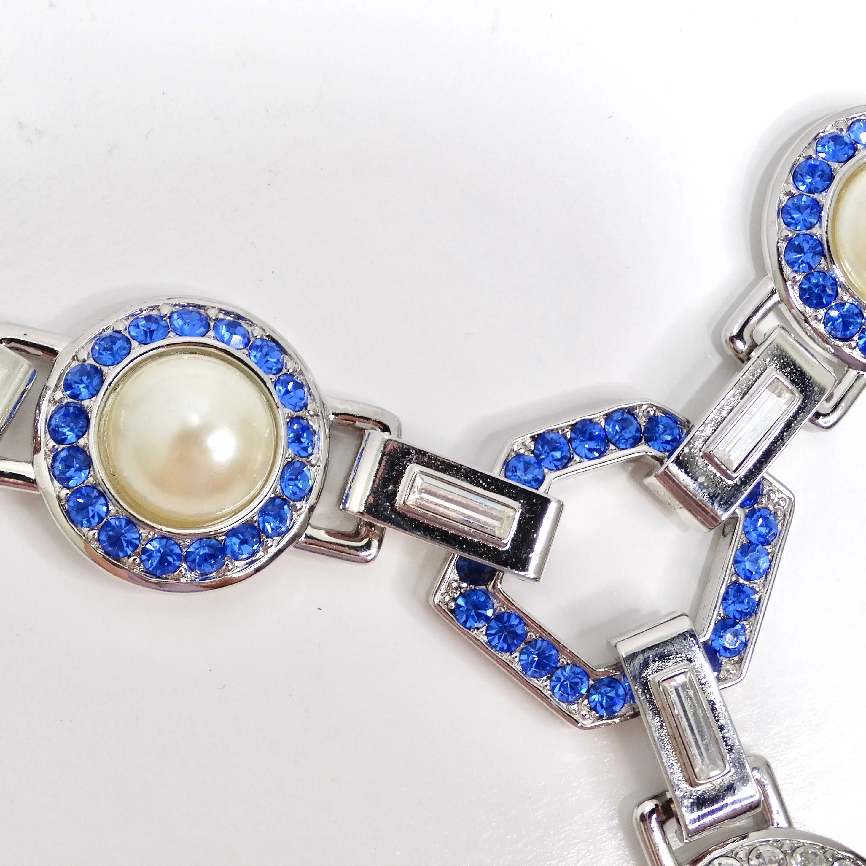 Yves Saint Laurent 1990s Faux Sapphire Pearl Necklace