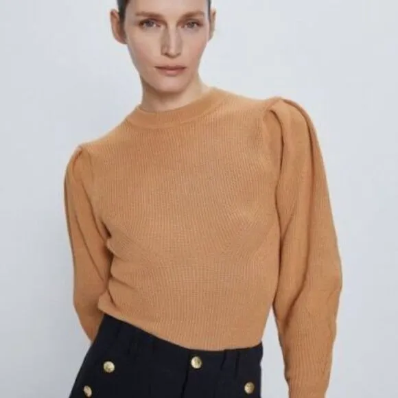 ZARA Knit Sweater with Puff Sleeves