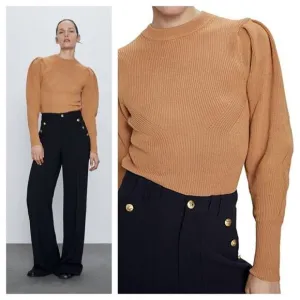 ZARA Knit Sweater with Puff Sleeves
