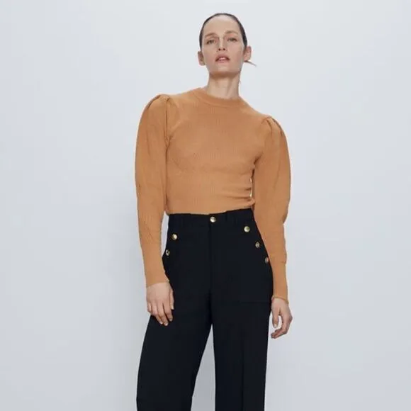 ZARA Knit Sweater with Puff Sleeves